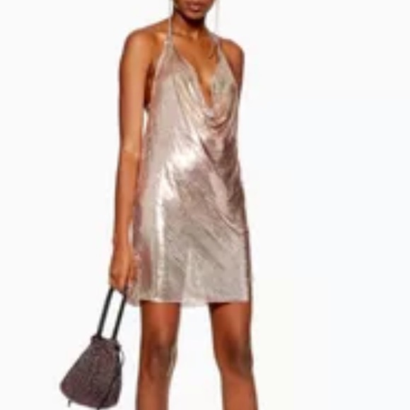 Topshop Dresses & Skirts - Topshop Rose Gold Chainmail Shift Dress